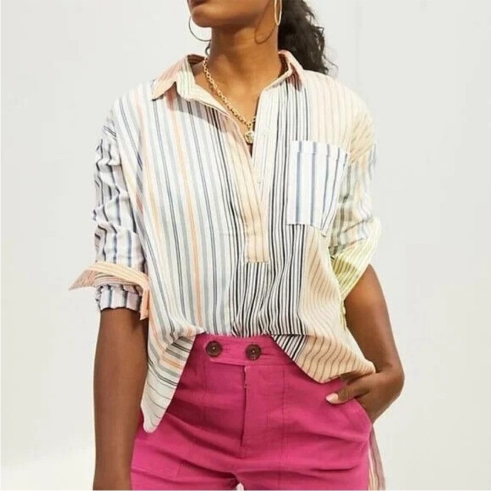 Maeve Anthropologie Striped Colorful Womens Small Long Sleeve Button Shirt XS